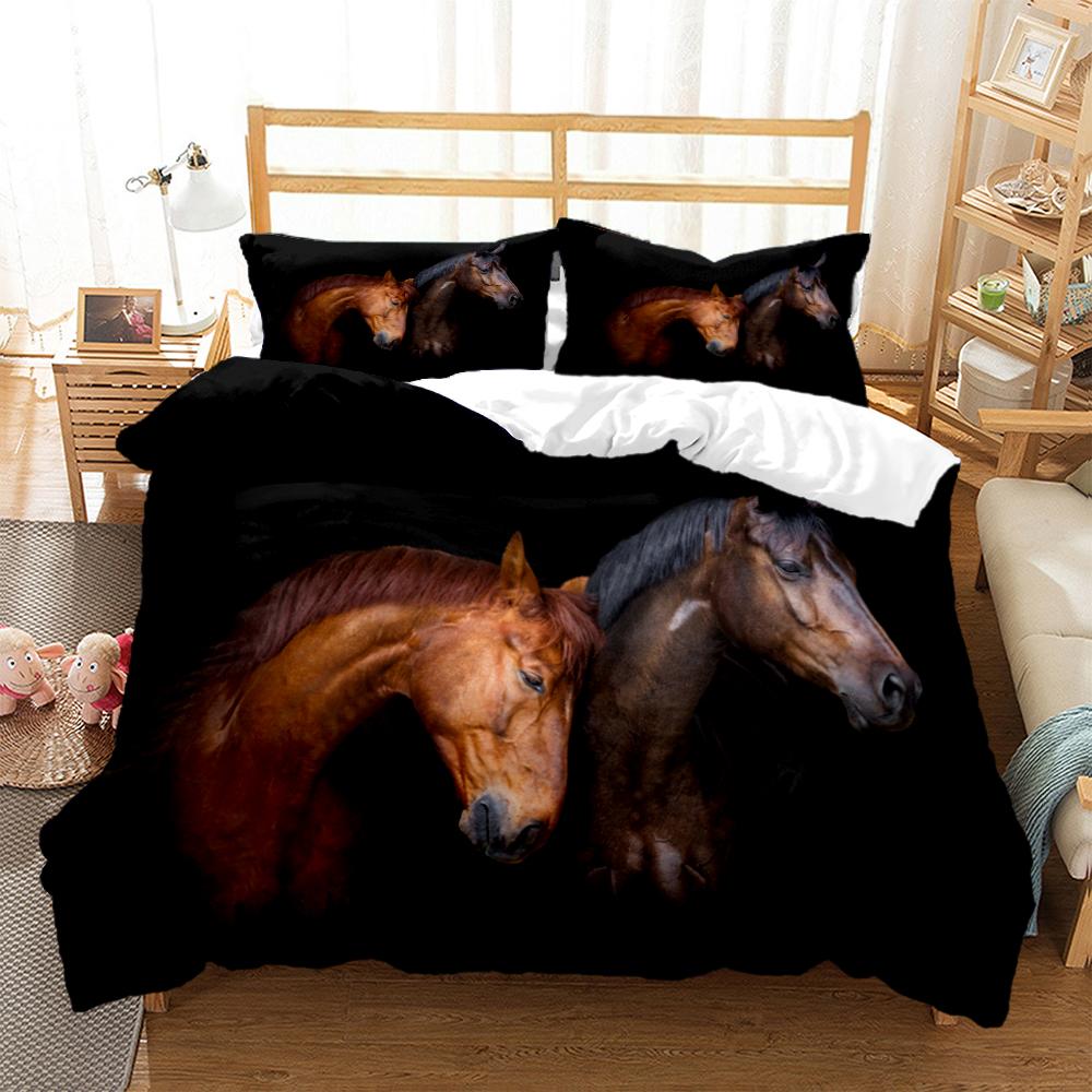 Horses Hd Print Polyester Bedding SetsKids Or Adults For Beds Quilt Cover Pillowcase Bedding SetTeens King Size Bedding Set