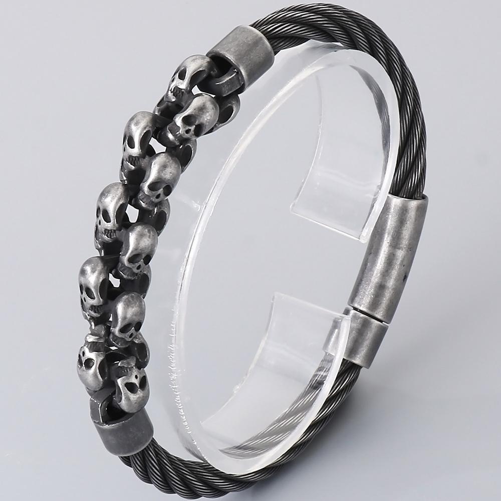 Gotiskt herrarmband med dödskalle för man Steampunk 6 mm bred flätad kedja i rostfritt stål smyckestillbehör