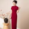 Red National Style New Chinese Long Improved Cheongsam Women's High-end Bridal Toasting Dress Summer