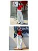 Versatile Retro High-Waisted Patchwork Wide-Leg Jeans for Women - Three Color Options, Loose Casual Straight Floor-Length Design.