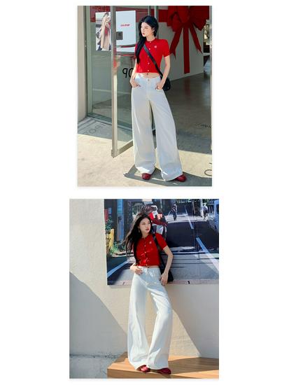 Versatile Retro High-Waisted Patchwork Wide-Leg Jeans for Women - Three Color Options, Loose Casual Straight Floor-Length Design.