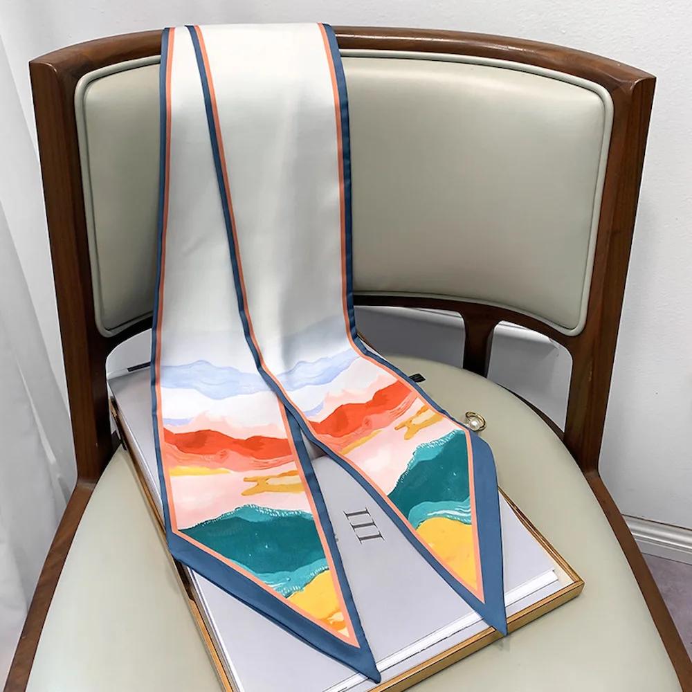 Long Silk Scarf Bag Tie Lady Neck Skinny Scarves Hairband Foulard Horse Print Brand Lady Neckerchief Ribbon  Spring New