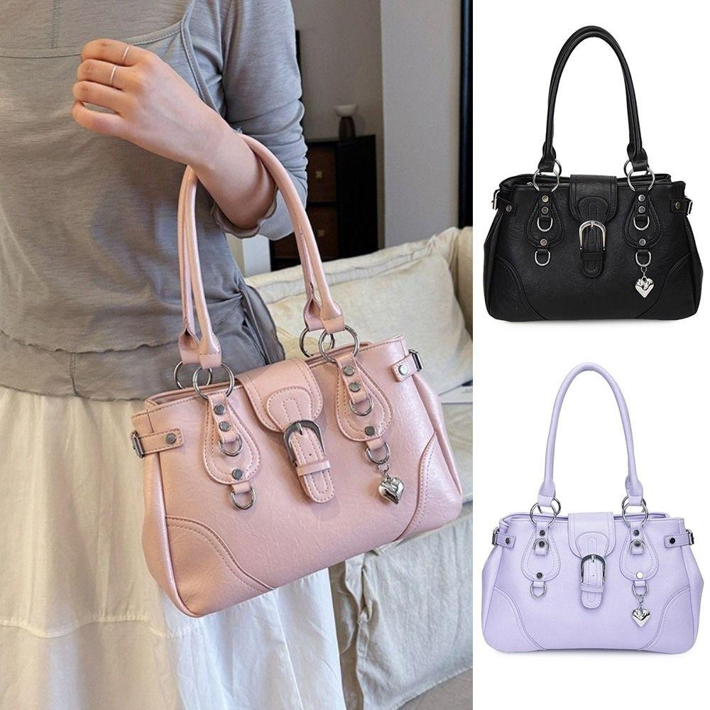 Y2K Aesthetic Women Underarm Bag Large Capacity PU Leather Retro Shoulder Bag Motorcycle Style Single Shoulder Handbag