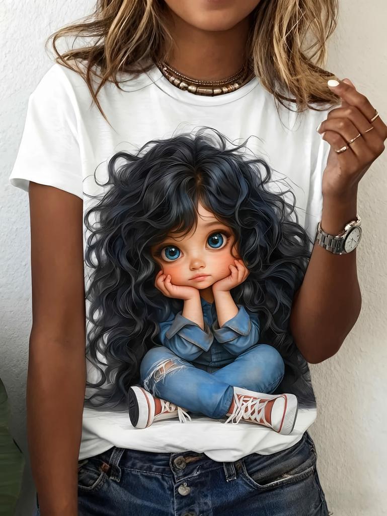 3D Printed Little Girl Graphics T-Shirt for Women Short Sleeves Summer Casual Streetwear O-Neck Tops Oversized Women Clothing