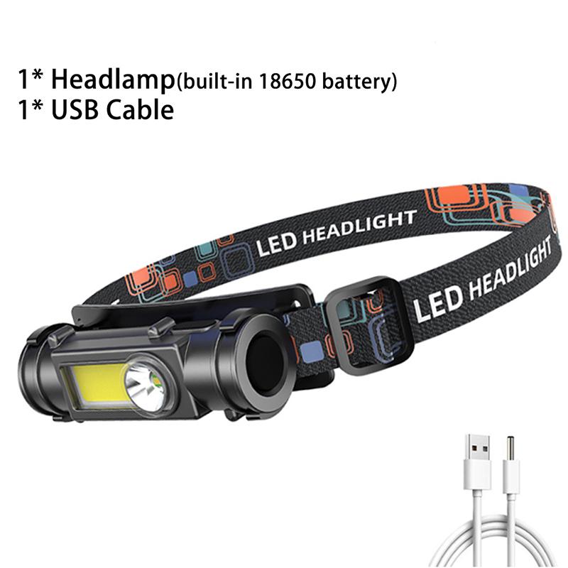 Portable LED Headlamp Built In 18650 Battery Headlight Outdoor Fishing Head Lamp Strong Light Flashlight USB Rechargeable Torch