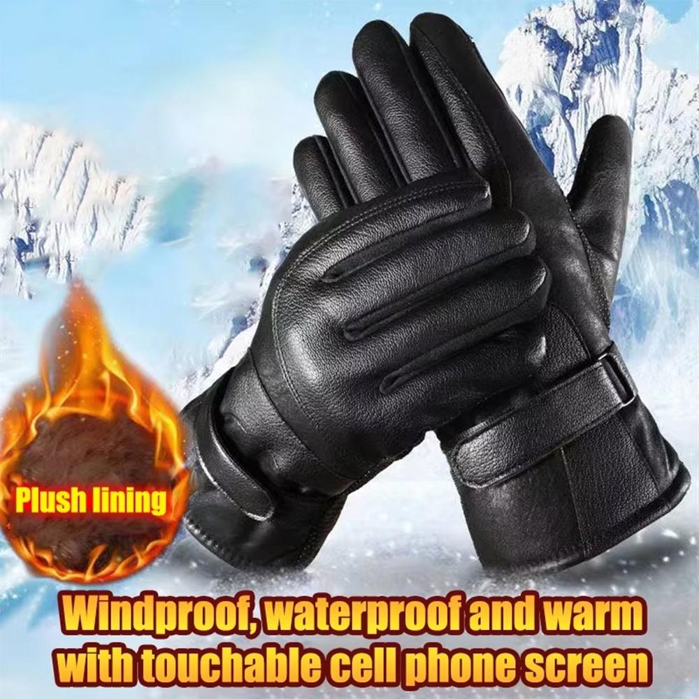 Thermal Fleece PU Leather Gloves Thickened Waterproof Gloves New Touch Screen Gloves Skiing