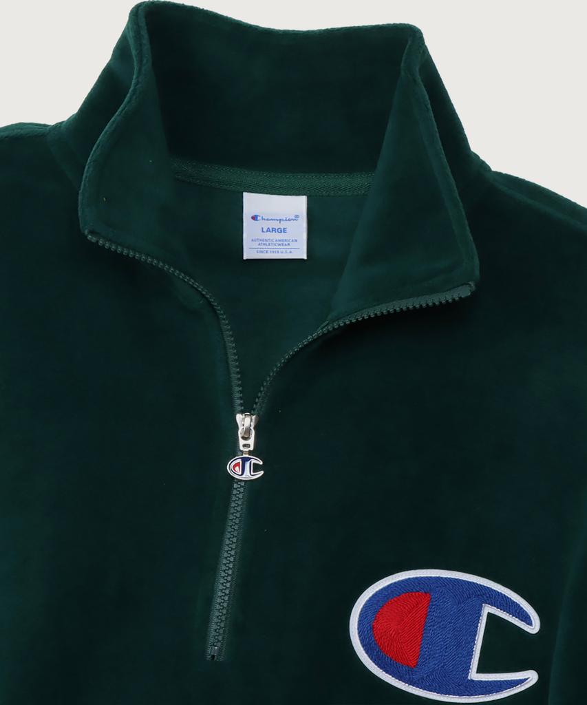Champion Big C Logo Oversized Half Zip Fleece Dark Green
