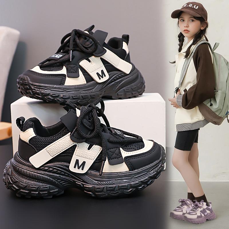 2025 Autumn Popular Mesh Breathable Children's Sports Shoes Boys Handsome Color Matching Running Shoes Girls Baby Shoes