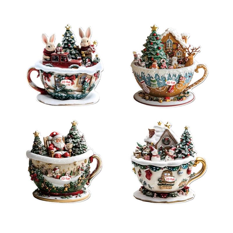 

4PCS Shatterproof Acrylic Flat Pendant Christmas Ornaments Assorted Shapes for Festival Indoor Outdoor Decorating