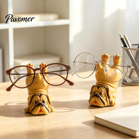 Novelty Home Decoration Upside-down Pug Glasses Holder, Durable Organic Resin Eyeglass Stand, Stable Spectacle Frame Support Cute Animal Display Rack