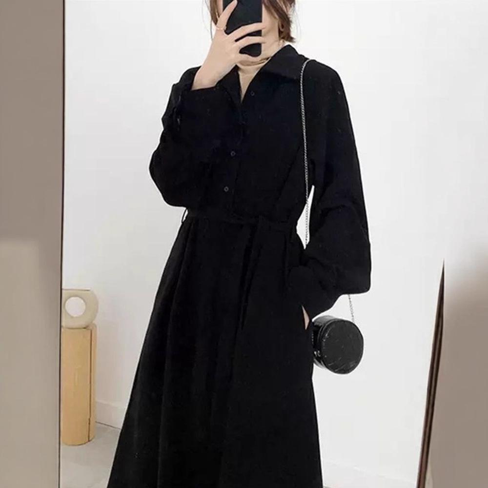Hepburn French Retro Slimming Long Sleeve Black Dress for Women - Spring/Autumn