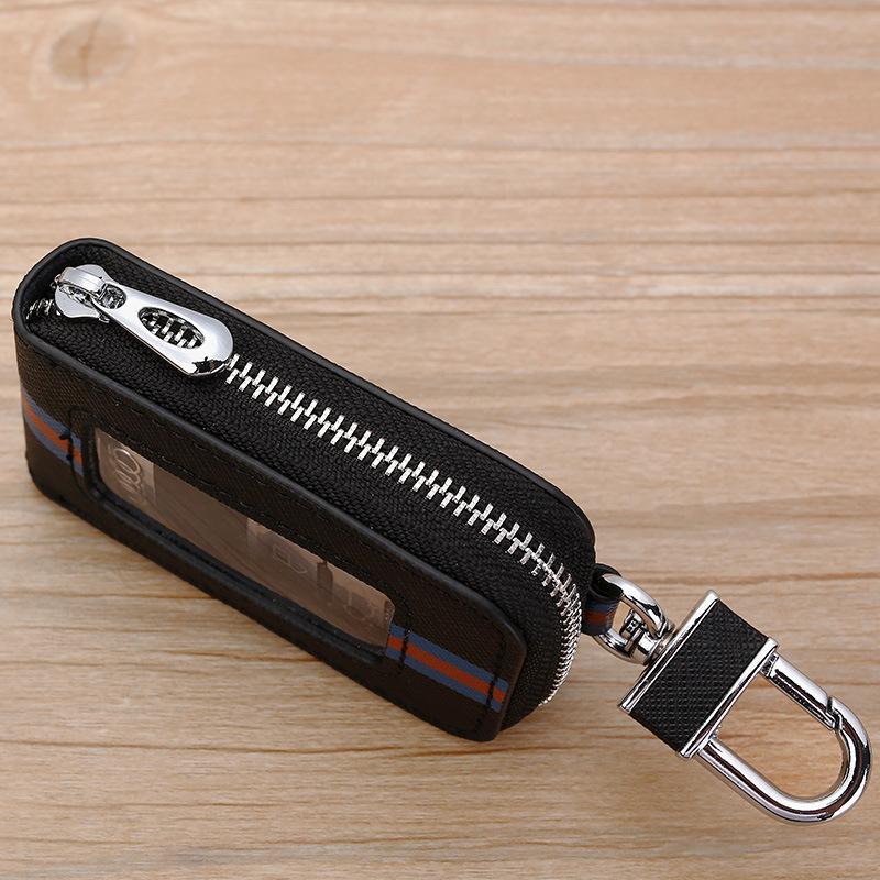 Genuine Leather Car Key Bag Unisex Cowhide Car Key Protective Cover Transparent Window Key Waist Hanging
