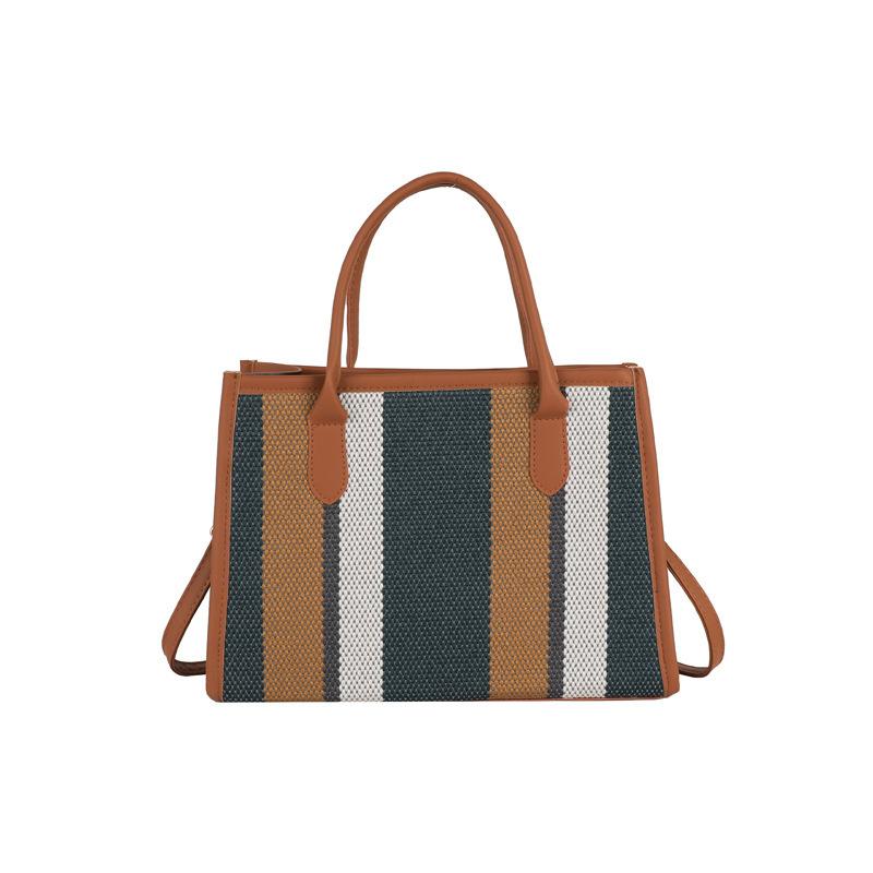 Fashion Striped Splicing Handbag 2025 New Trendy Large-capacity Tote Bag Versatile Contrasting Color Commuter Bag