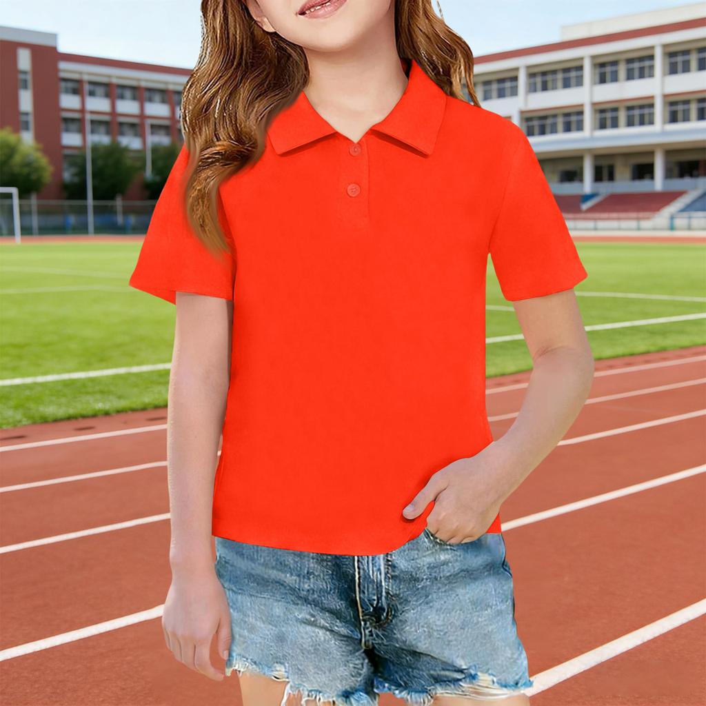Short Sleeve Polo Shirt for Girls Classic Collar Design Breathable Lightweight Fabric Suitable for Daily Wear School Uniforms Outdoor Activities