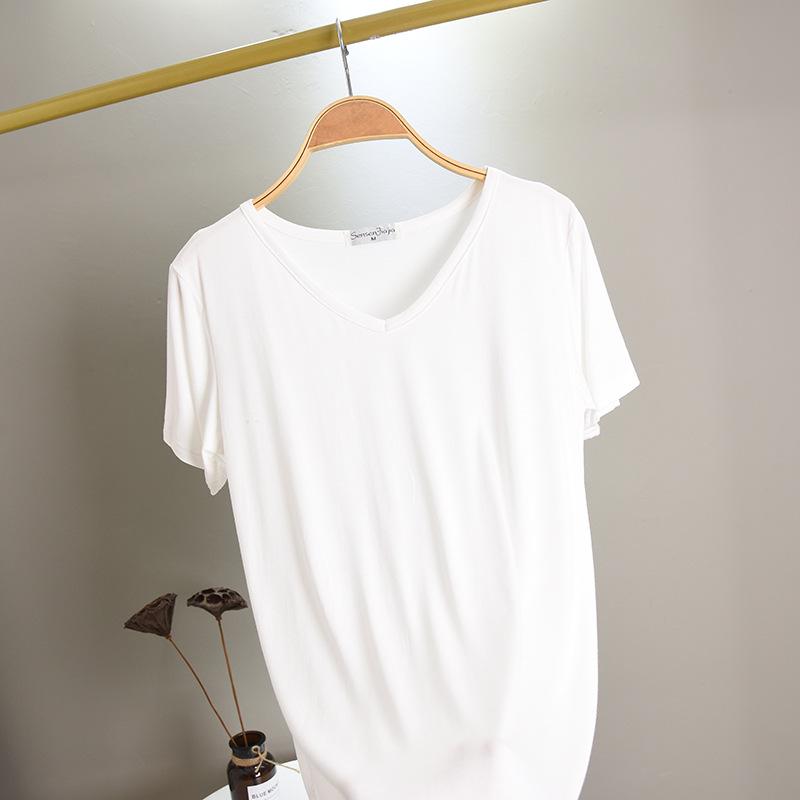 Damen V-Ausschnitt Kurzarm T-Shirt Lockerer Schnitt Pendler Freizeit Oberteil Einfarbige Modal Knitterfest Basis Layering T-Shirt Für Frühling Sommer Tägliche Kleidung
