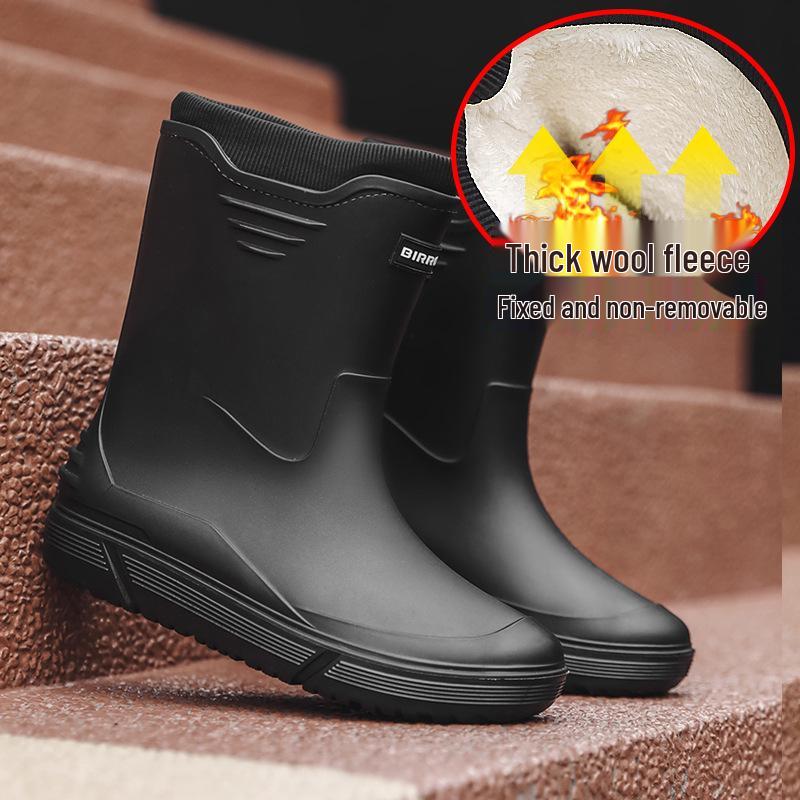 Men's Fashionable Waterproof Mid-Calf Non-Slip Rubber Boots - Warm Outdoor Short Boots