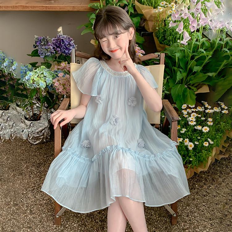 Girls' Dress, Summer Dress, Stylish and Fashionable Children's Chiffon Birthday Princess Dress, Girls' Thin Skirt