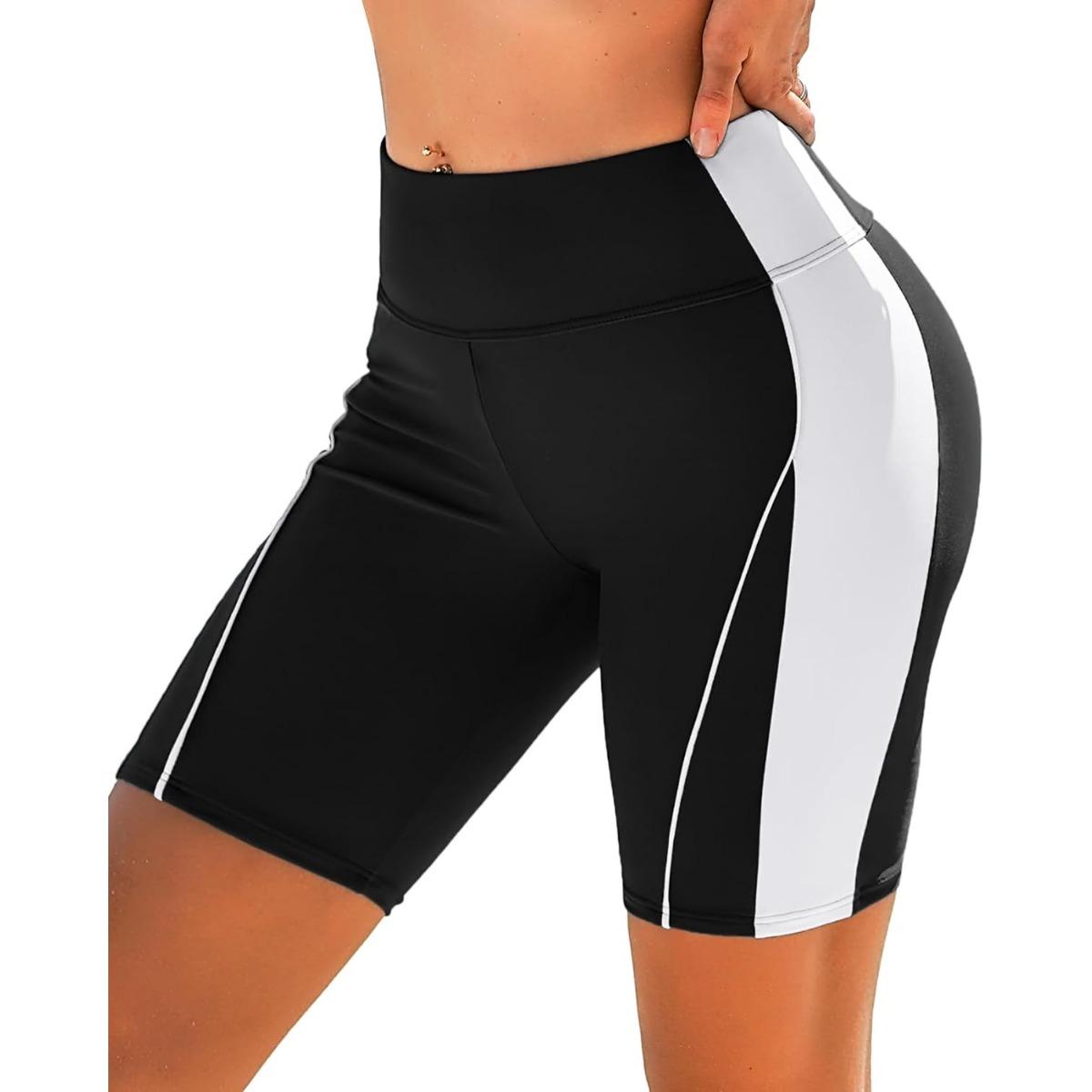 

Charmleaks женские шорты для плавания с высокой талией 5 дюймов, быстросохнущие пляжные шорты UPF 50+, купальник, плавки для купального костюма L чёрный