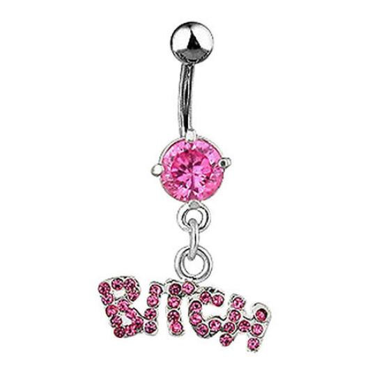 Bitch Letters Rhinestone Crystal Belly Button Navel Ring Barbell Surgical Steel