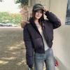 New Cotton Clothes Women's Winter Navy Blue Hooded Fur Collar Short Cotton Clothes Bread Clothes Jacket Thick