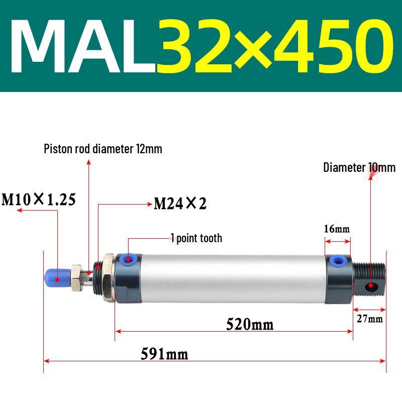 Mini Aluminum Alloy Pneumatic Cylinder - Round, Sizes 16/20/25/32/40 x 25/50/75/100/200