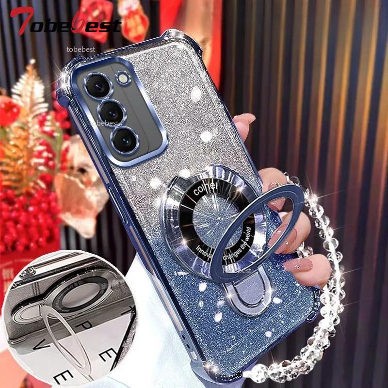 For Samsung Galaxy A16 A26 A36 A56 A06 A15 A25 A35 A55 A14 A24 A34 A54 4G 5G Glitter Plating Magnetic Holder Bracelet Case