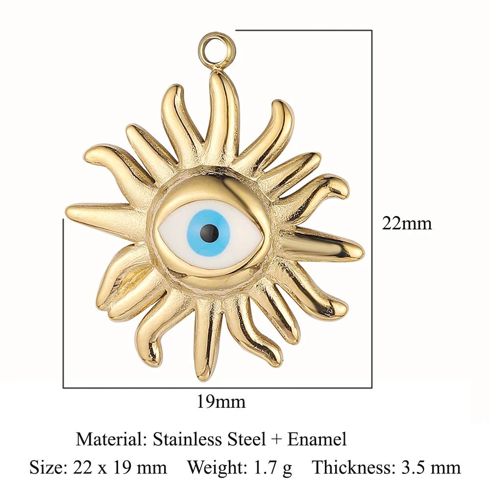 Sun Evil Eye Mirror Polished 316 Stainless Steel DIY Charm Moon Hamsa Hand Zircon Jewelry Star Heart Necklace Pendant