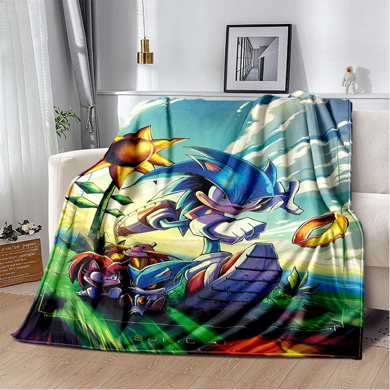 Fashion S-Sonic Cartoon Game Flannel Blanket Soft Warm Throw Blanket for Bedroom Living Room Bed Travel Camping Picnic Kid Gift