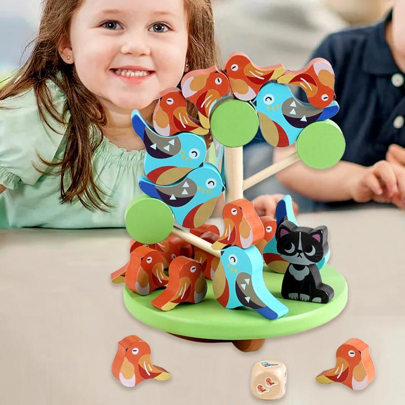 Wooden Bird Stacking Balance Tree Toy Puzzles For Kids Educational Family Play