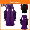 Costume da Strega Gotica Vintage da Donna a Maniche Lunghe con Maniche a Svasatura e Ampia Gonna Svasata