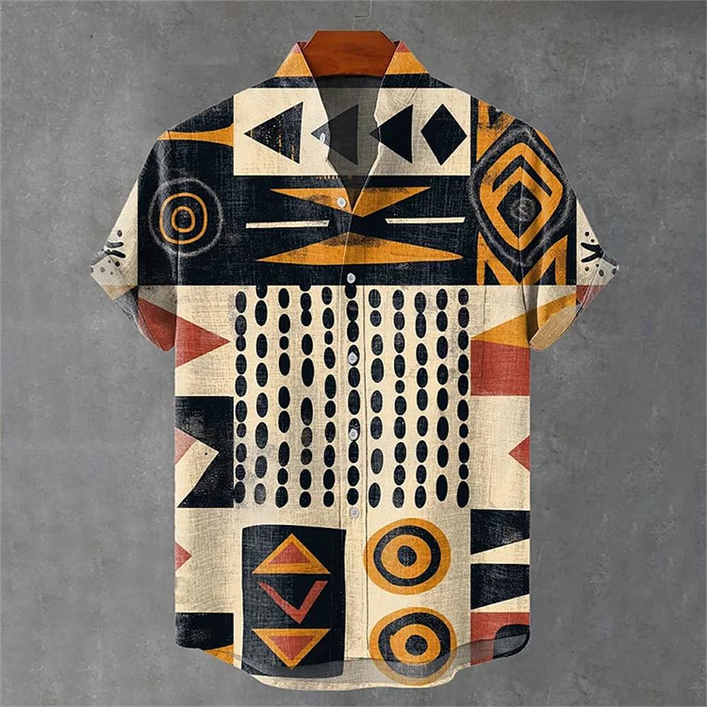 Men's Shirt 3D Retro Geometric Pattern Comfortable and Fashionable Short-sleeved Shirt Large Size Fast Delivery