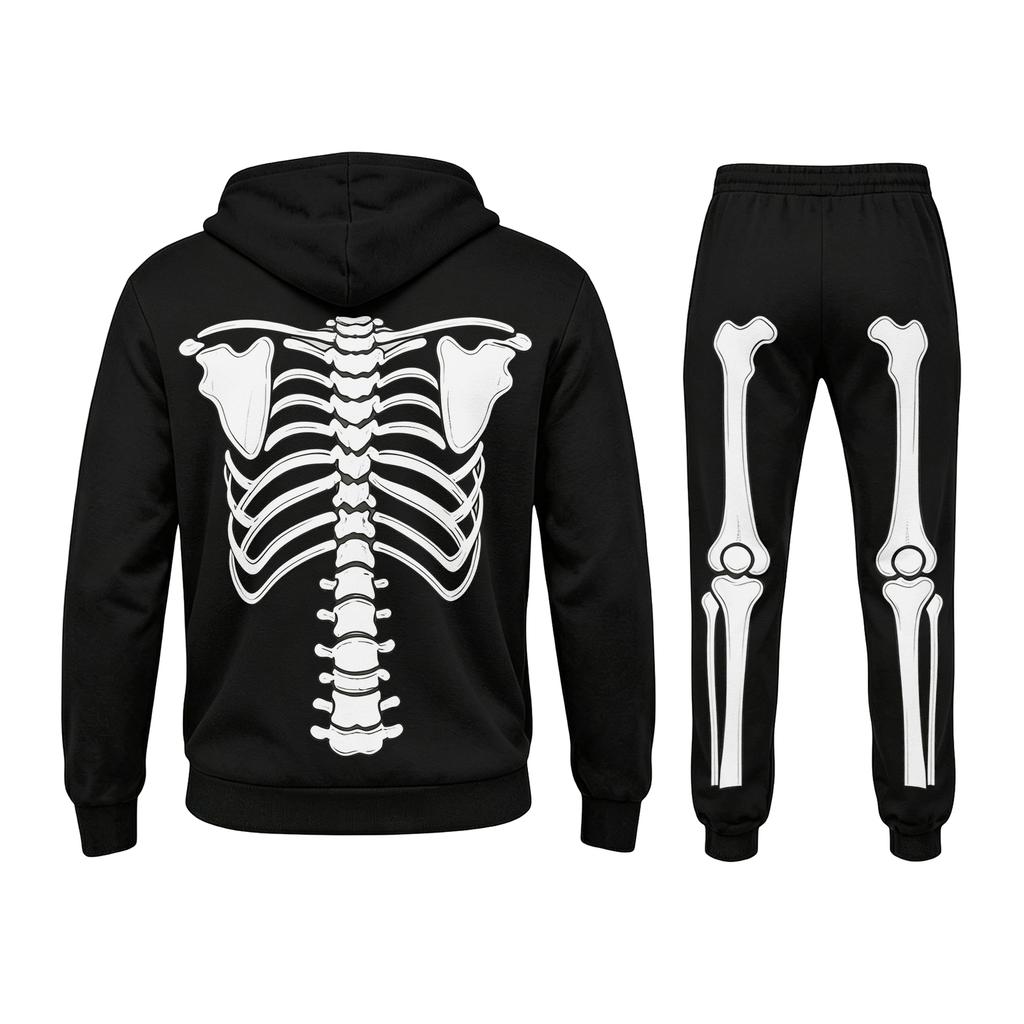 Men's Funny Skeleton Hoodie Halloween Costume Set with Long Sleeve Pullover and Pants