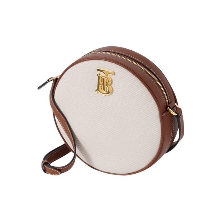 Burberry Cube - Half Cube Bag Exclusive Signature Zip Closure Canvas Leather Small Round Crossbody Bag Shoulder Bag Women's Light Brown