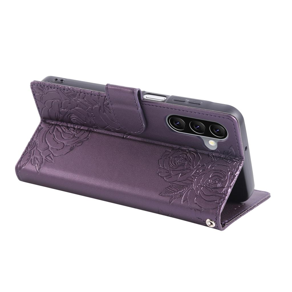 For Samsung Galaxy A17 5G/A26 5G Case Rose Flower PU Leather Wallet Phone Cover with 3 Card Slots/Wrist Strap