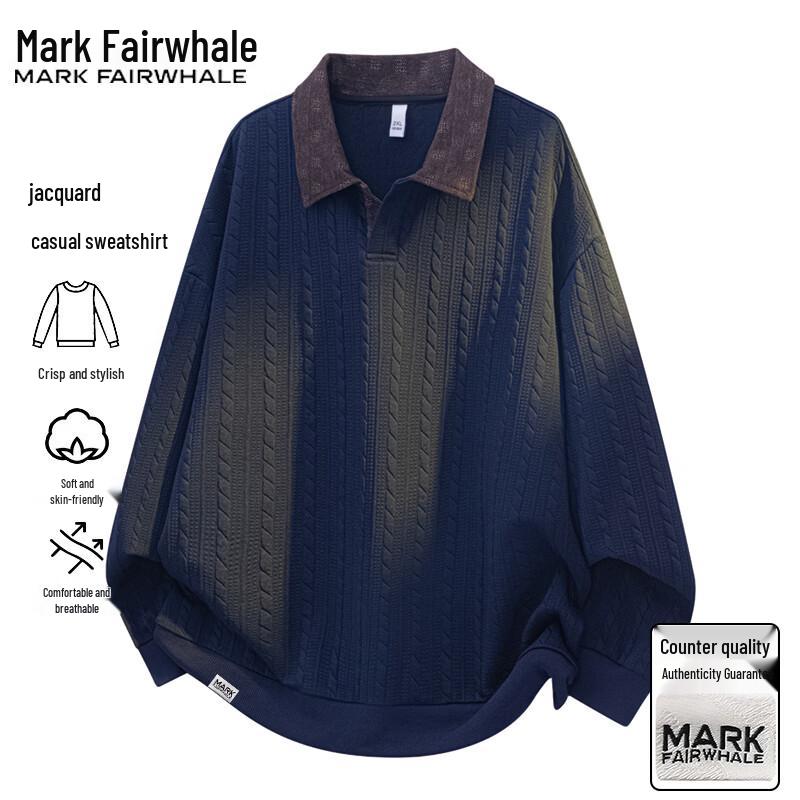 Mark Fairwhale Men's American Style Loose Fit Polo Sweatshirt