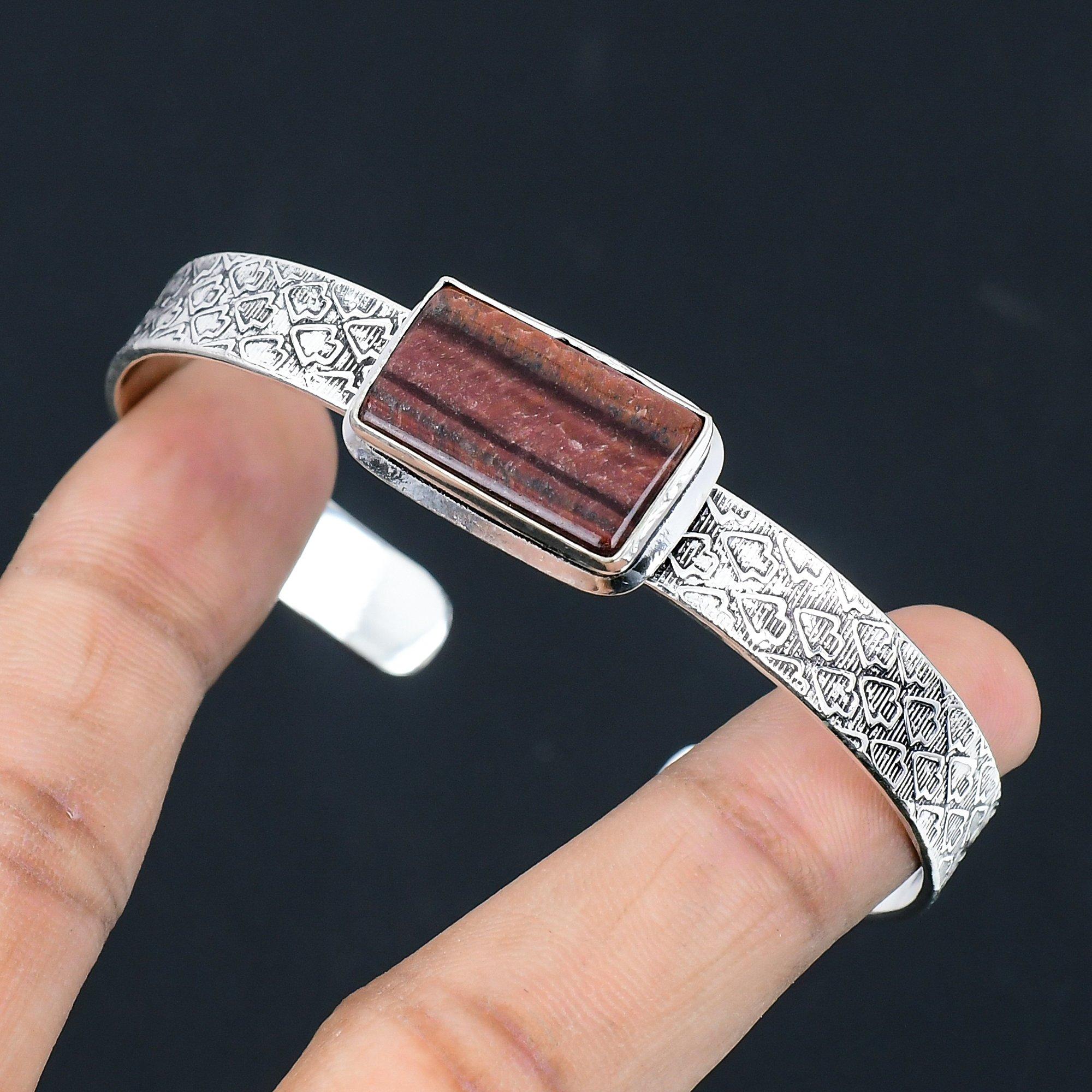 

Sterling Silver Rectangle Iron Tiger Eye Gemstone Anniversary Bangle Bracelet Adjustable