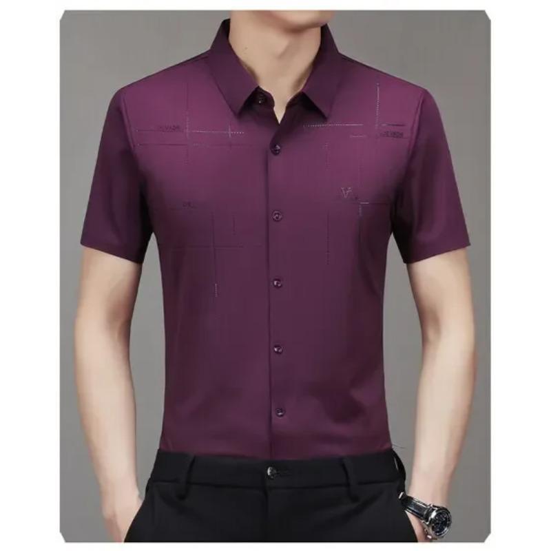 Men's Ice Silk Business Shirt Short Sleeve Anti-wrinkle Iron-free Seamless Shirt Highly Elastic Comfortable Wear Gift for Man