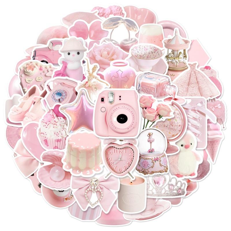 50PCS Simple Cute Pink Sweety Style Graffiti Stickers For Bicycle Hand Account Pencil Case Decals