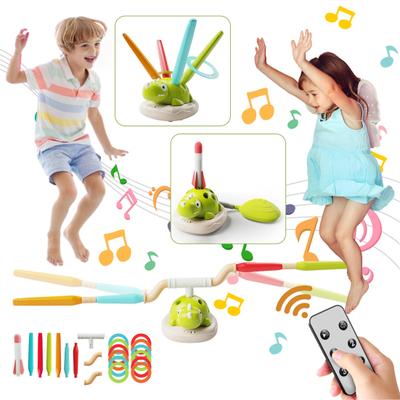 Spinning Dinosaur Jump Toy 3-in-1 Ring Toss Jumping Game with Adjustable Speed Rotating Pole Rocket Launcher Kids Indoor Outdoor Play Sports Toy
