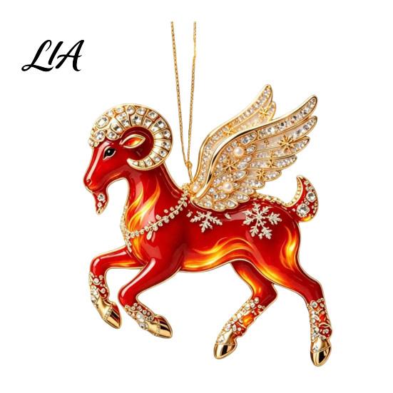Christmas Tree Decoration Acrylic Goat Pendant, Decorative Hanging Ornament with Xmas Pendant Rhinestone, Golden Cord for New Year Party Unique