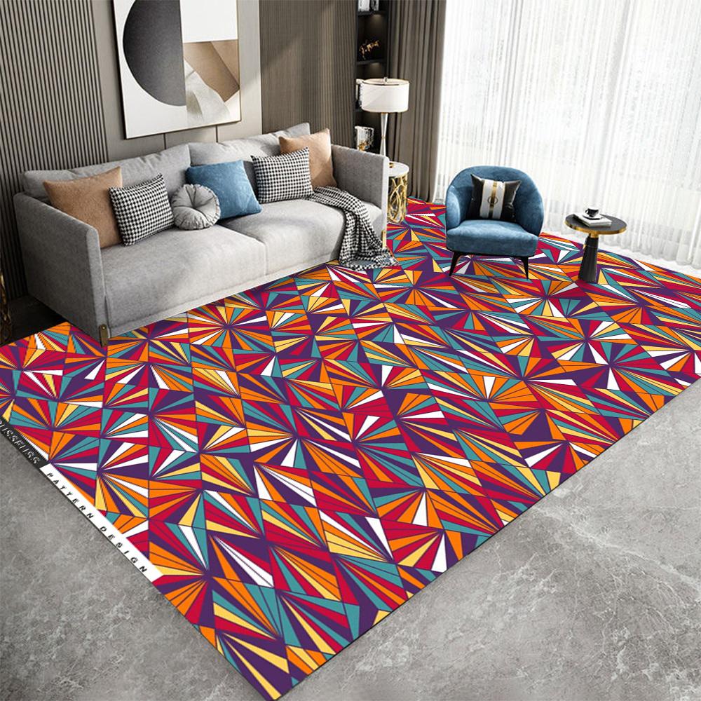 Alfombra Geométrica Retro Wave Varios Estilos Con Patrones Abstractos de Triángulos de Líneas Onduladas Coloridas Alfombra Antideslizante para Decoración de Sala de Estar