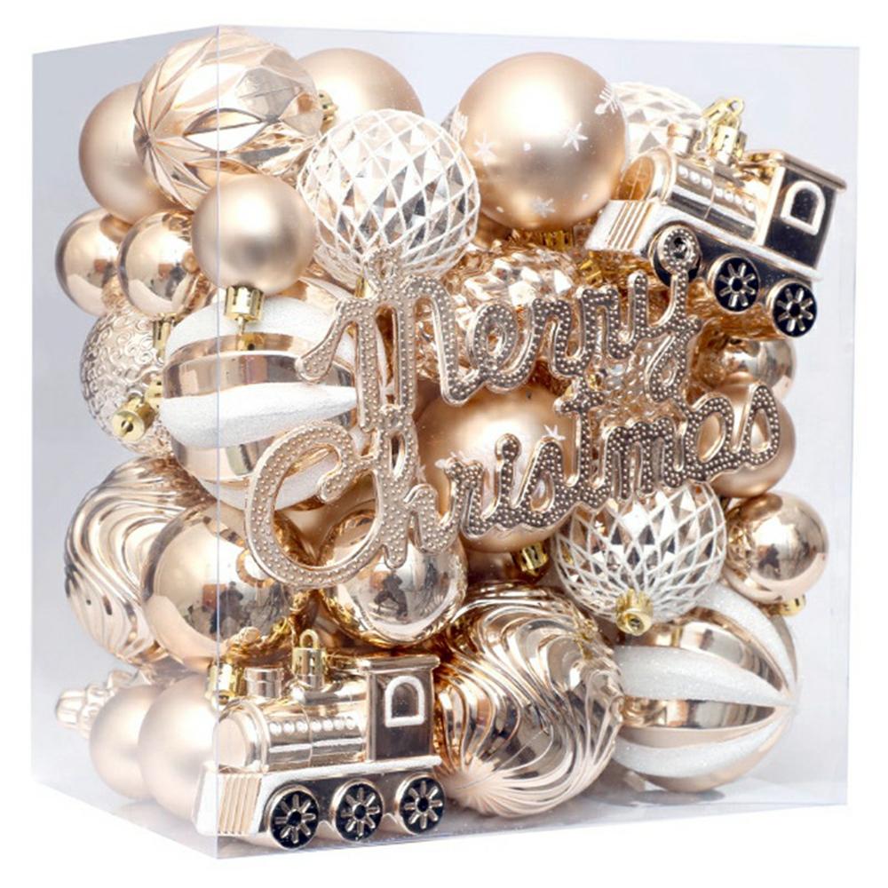 65Pcs/Set Christmas Tree Ornaments Painted Ball Set Decorative Hanging Baubles for Holiday Gift