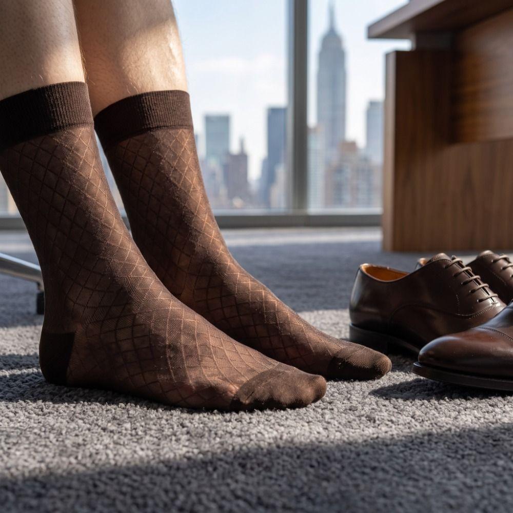 Grid Dress Socks Strip Thin Socks Elastic Men's Socks  Gentlemen