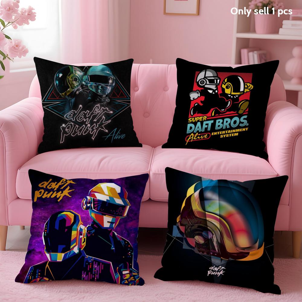 Band D-Daft Punk Cushion Cover Soft Short Plush Double-Sided Printing Home Decor Machine Washable Pillow Case Gift