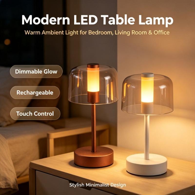 Cordless Retro Table Lamp Dimmable Touch Sensor LED Reading Lamp Wireless Lighting USB Rechargeable Metal Night Light