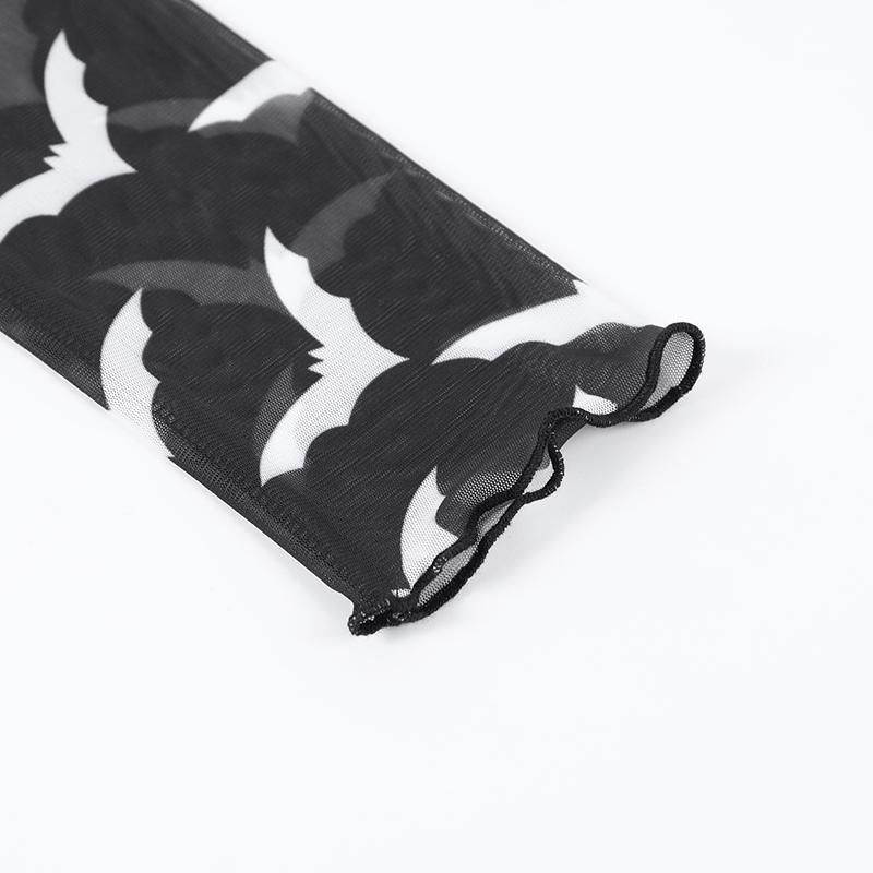 Gothic See Through Mesh Bat Long Sleeve T-Shirt Fairy Grunge Elegant Fungus Edge Basic Tee Elf Girl O-Neck Dress Up Top