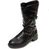 Large size global round head flat bottom thick heel British style knight boots women's fashion short plush side zipper fashion boots
