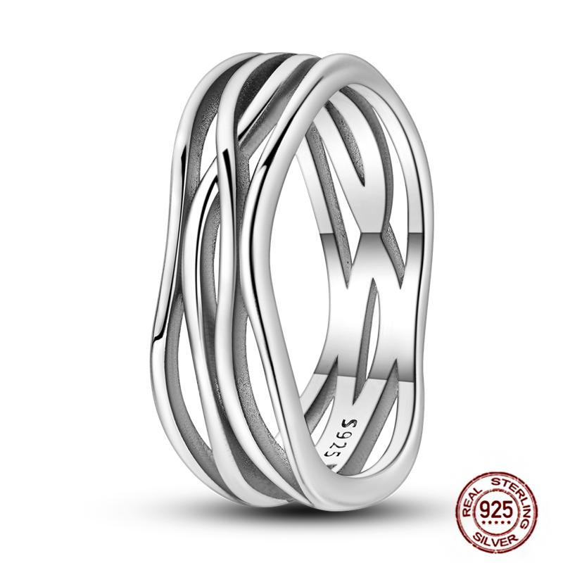 Shine Women koppar Fingerringar 925 Sterling Hjärta Krona Glöd Eldfluga Stjärna Sol Tusensköna Stapelbar Originalring Årsdag Zirkon