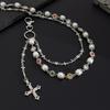 Exquisite Luxury Cross Pendant Imitation Pearl Pants Chain For Men Punk Trousers Chain Hip Hop Jeans Chain Clothing Accessories