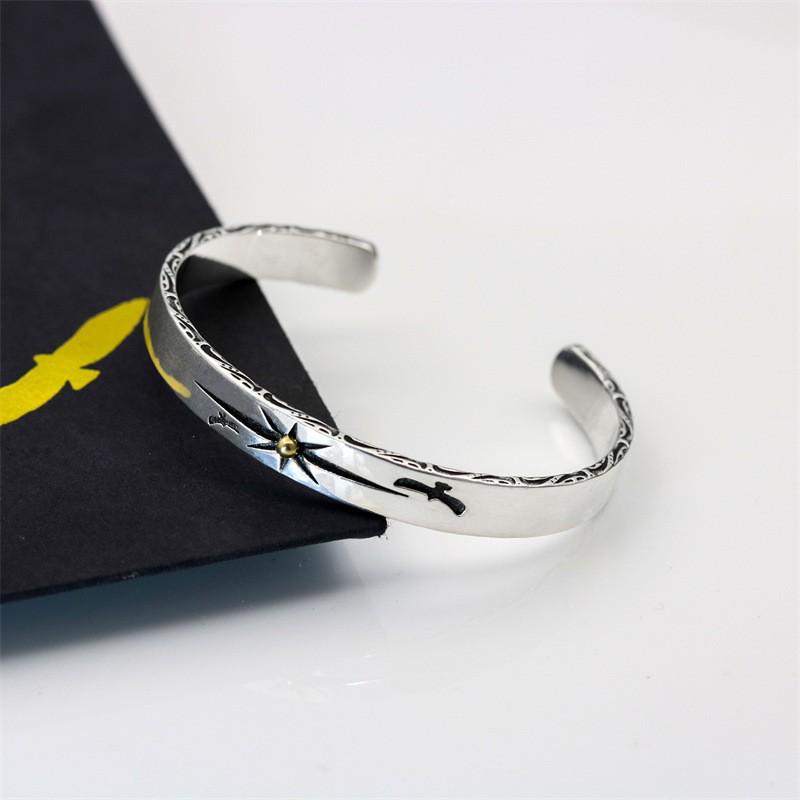Takahashi Goro's Silver Distressed Sun Ray Flying Eagle Open Fashion Bracelet for Couples